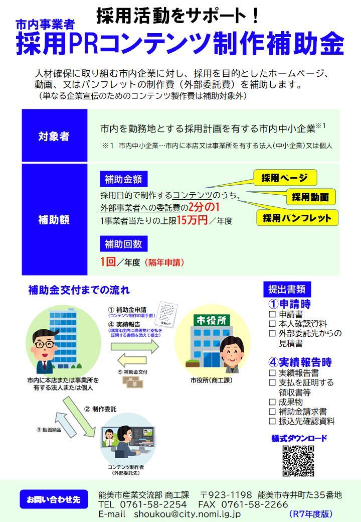採用PRコンテンツ制作補助金のチラシ