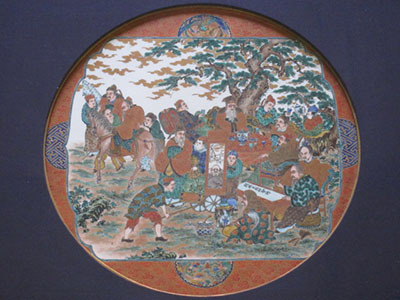 彩色金襴飲中八仙図陶板