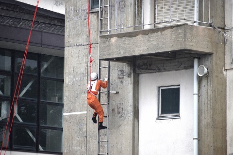 はしごを登はんしている様子