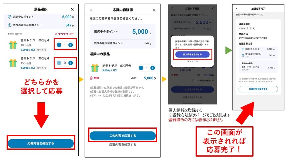 抽選応募方法ステップ4から7