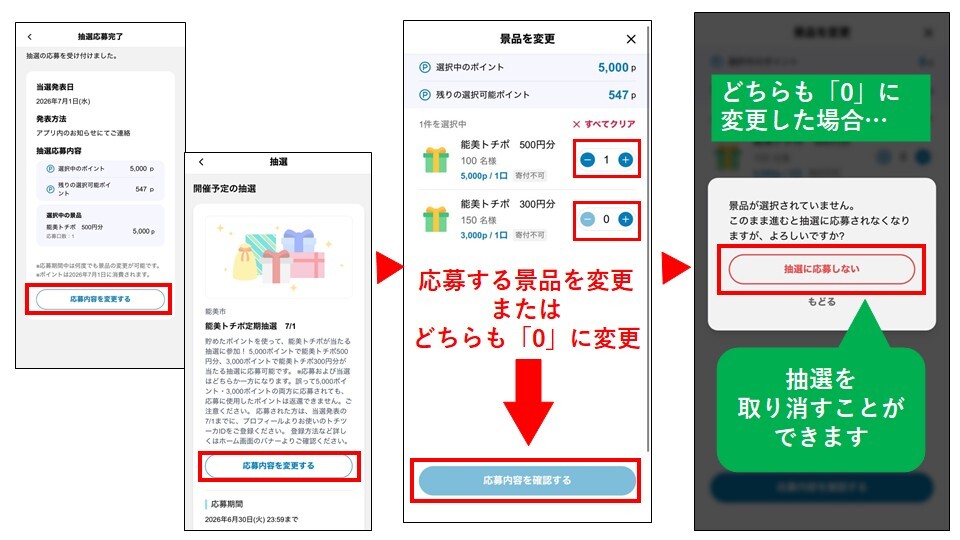 応募の変更、取り消し方法